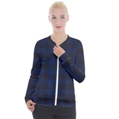 Black And Dark Blue Plaids Casual Zip Up Jacket by ConteMonfrey
