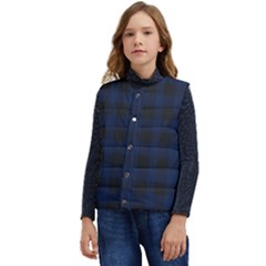 Black And Dark Blue Plaids Kid s Short Button Up Puffer Vest	