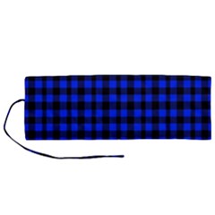 Black And Bic Blue Plaids Roll Up Canvas Pencil Holder (m) by ConteMonfrey