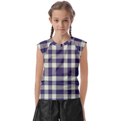 Dark Blue Plaid Kids  Raglan Cap Sleeve Tee by ConteMonfrey