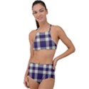 Dark Blue Plaid High Waist Tankini Set View1