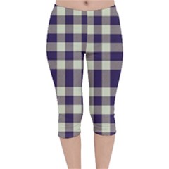 Dark Blue Plaid Velvet Capri Leggings  by ConteMonfrey