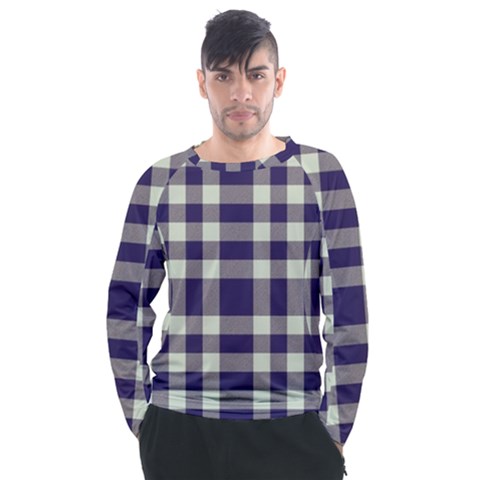 Dark Blue Plaid Men s Long Sleeve Raglan Tee by ConteMonfrey