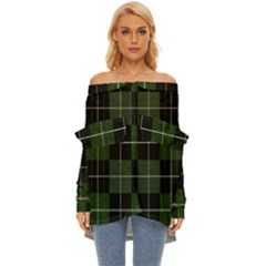 Modern Green Plaid Off Shoulder Chiffon Pocket Shirt by ConteMonfrey