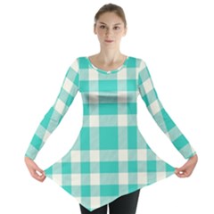 Turquoise Small Plaids  Long Sleeve Tunic 