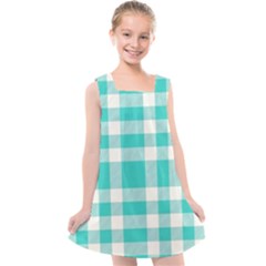 Turquoise Small Plaids  Kids  Cross Back Dress by ConteMonfrey