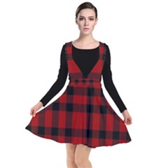 Red And Black Plaids Plunge Pinafore Dress by ConteMonfrey