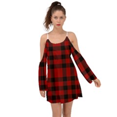 Red And Black Plaids Kimono Sleeves Boho Dress by ConteMonfrey