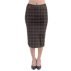 Brown And Black Small Plaids Midi Pencil Skirt