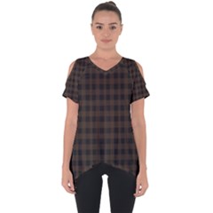 Brown and black small plaids Cut Out Side Drop Tee