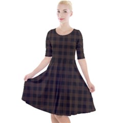 Brown and black small plaids Quarter Sleeve A-Line Dress