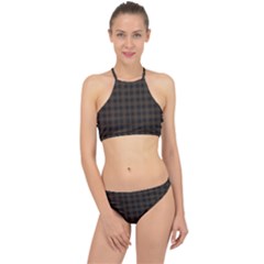 Brown and black small plaids Racer Front Bikini Set