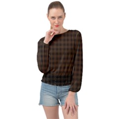 Brown And Black Small Plaids Banded Bottom Chiffon Top