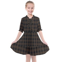Brown And Black Small Plaids Kids  All Frills Chiffon Dress by ConteMonfrey