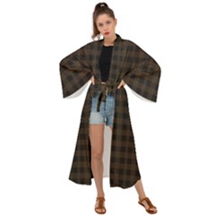 Brown and black small plaids Maxi Kimono