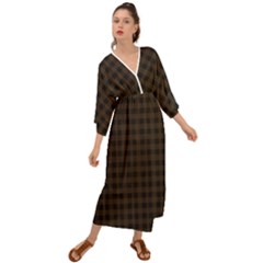 Brown and black small plaids Grecian Style  Maxi Dress