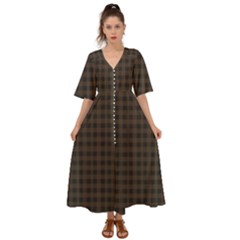 Brown and black small plaids Kimono Sleeve Boho Dress