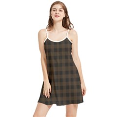 Brown and black small plaids Summer Frill Dress