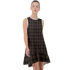 Brown and black small plaids Frill Swing Dress