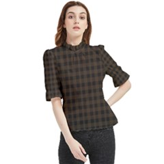Brown and black small plaids Frill Neck Blouse