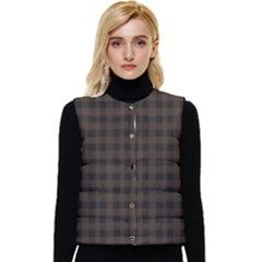 Brown And Black Small Plaids Women s Short Button Up Puffer Vest