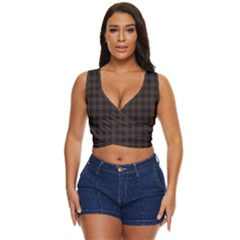 Brown and black small plaids Women s Sleeveless Wrap Top