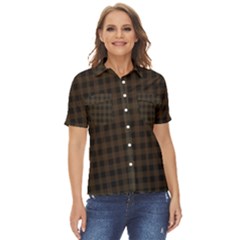 Brown and black small plaids Women s Short Sleeve Double Pocket Shirt