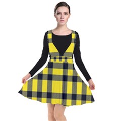 Yellow Plaids Straight Plunge Pinafore Dress by ConteMonfrey