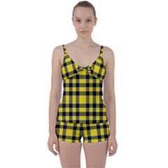 Yellow Plaids Straight Tie Front Two Piece Tankini by ConteMonfrey