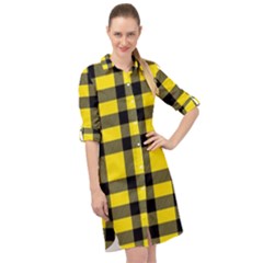 Yellow Plaids Straight Long Sleeve Mini Shirt Dress by ConteMonfrey
