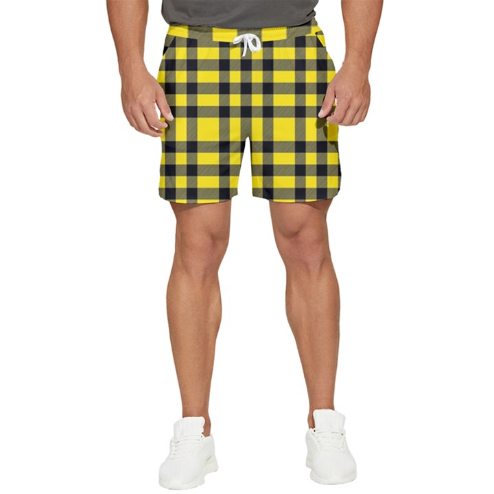 Yellow Plaids Straight Men s Runner Shorts