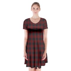 Black Red Small Plaids Short Sleeve V-neck Flare Dress by ConteMonfrey
