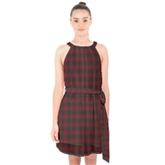 Black Red Small Plaids Halter Collar Waist Tie Chiffon Dress by ConteMonfrey