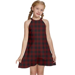 Black Red Small Plaids Kids  Halter Collar Waist Tie Chiffon Dress by ConteMonfrey