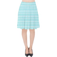 Turquoise Small Plaids Lines Velvet High Waist Skirt by ConteMonfrey