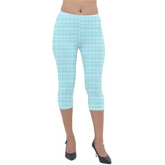 Turquoise Small Plaids Lines Lightweight Velour Capri Leggings  by ConteMonfrey