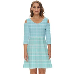 Turquoise Small Plaids Lines Shoulder Cut Out Zip Up Dress by ConteMonfrey