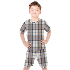 Cute Blue Grey White Plaids Kids  Tee And Shorts Set by ConteMonfrey