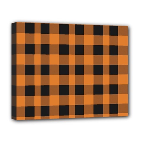 Orange Black Halloween Inspired Plaids Deluxe Canvas 20  X 16  (stretched) by ConteMonfrey
