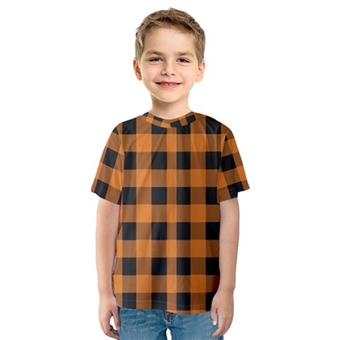 Orange Black Halloween Inspired Plaids Kids  Sport Mesh Tee by ConteMonfrey