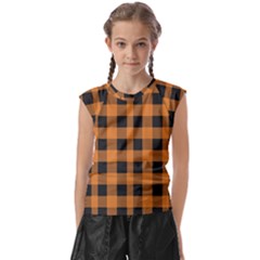 Orange Black Halloween Inspired Plaids Kids  Raglan Cap Sleeve Tee by ConteMonfrey