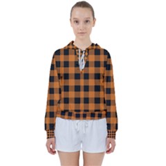 Orange Black Halloween Inspired Plaids Women s Tie Up Sweat by ConteMonfrey