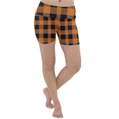 Orange Black Halloween Inspired Plaids Lightweight Velour Yoga Shorts by ConteMonfrey