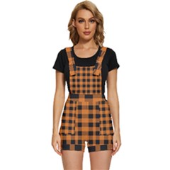 Orange Black Halloween Inspired Plaids Short Overalls by ConteMonfrey