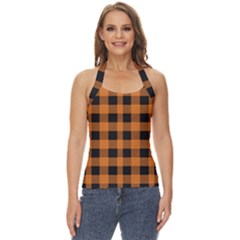 Orange Black Halloween Inspired Plaids Basic Halter Top by ConteMonfrey