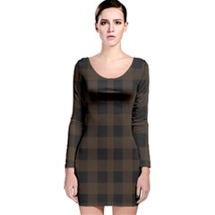 Brown And Black Plaids Long Sleeve Velvet Bodycon Dress by ConteMonfrey