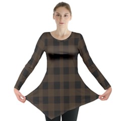 Brown And Black Plaids Long Sleeve Tunic 