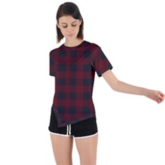 Dark Red Classic Plaids Asymmetrical Short Sleeve Sports Tee by ConteMonfrey