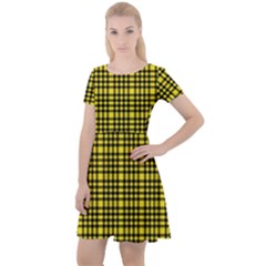 Yellow Small Plaids Cap Sleeve Velour Dress  by ConteMonfrey