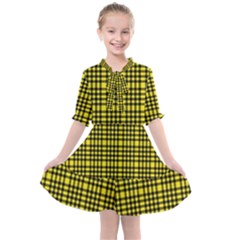 Yellow Small Plaids Kids  All Frills Chiffon Dress by ConteMonfrey